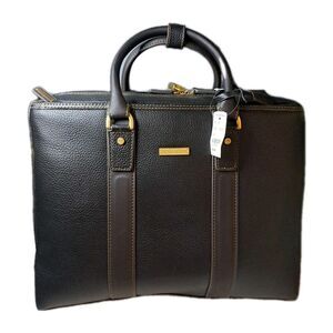 Brooks Brothers Leather Briefcase Brown Gold Hardware Laptop Bag 17x13" New